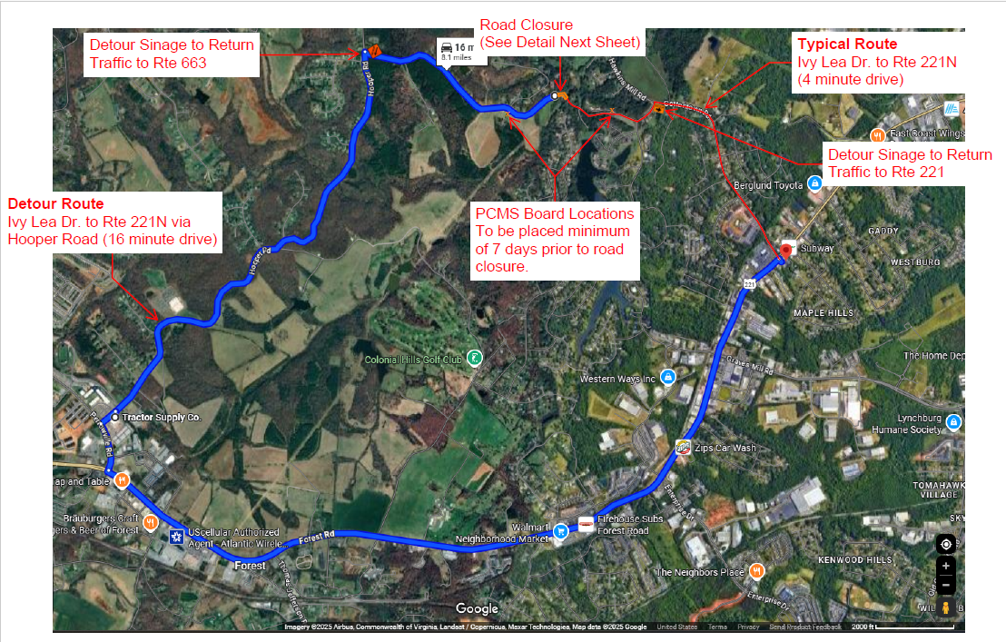 Notice of Temporary Road Closure on Cottontown Road for Sewer Line Installation